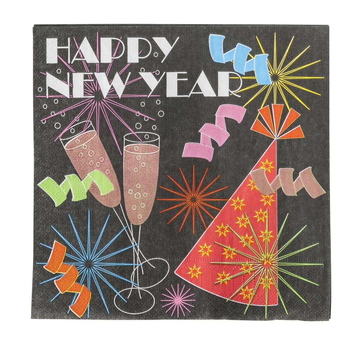 20 serviettes en papier Happy New Year - Multicolore