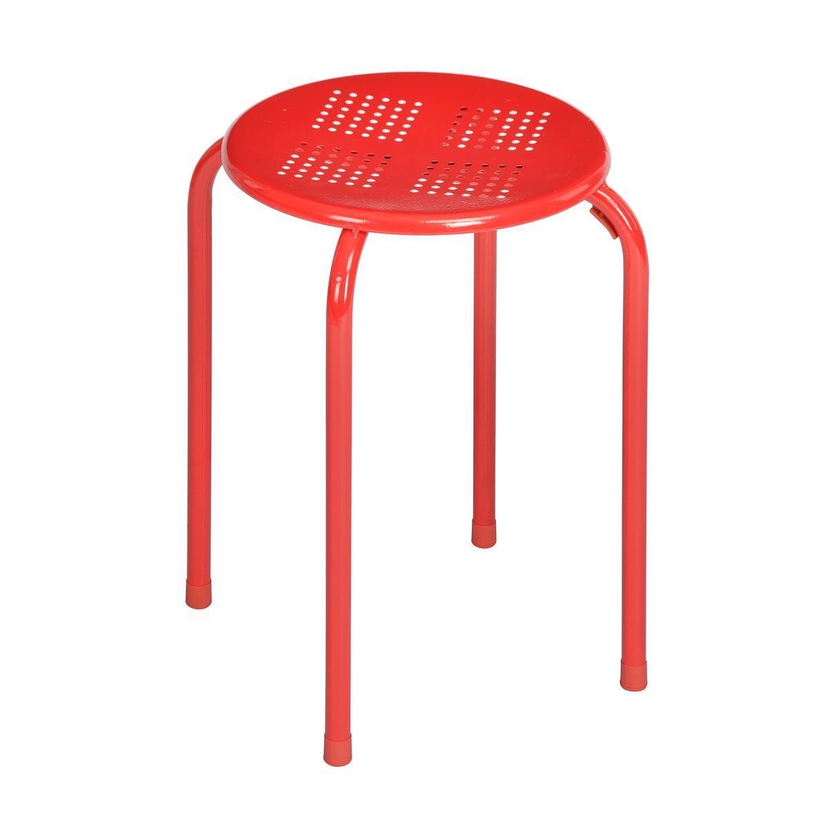 Tabouret rond - Métal - 30 x 30 x H 45 cm - Rouge