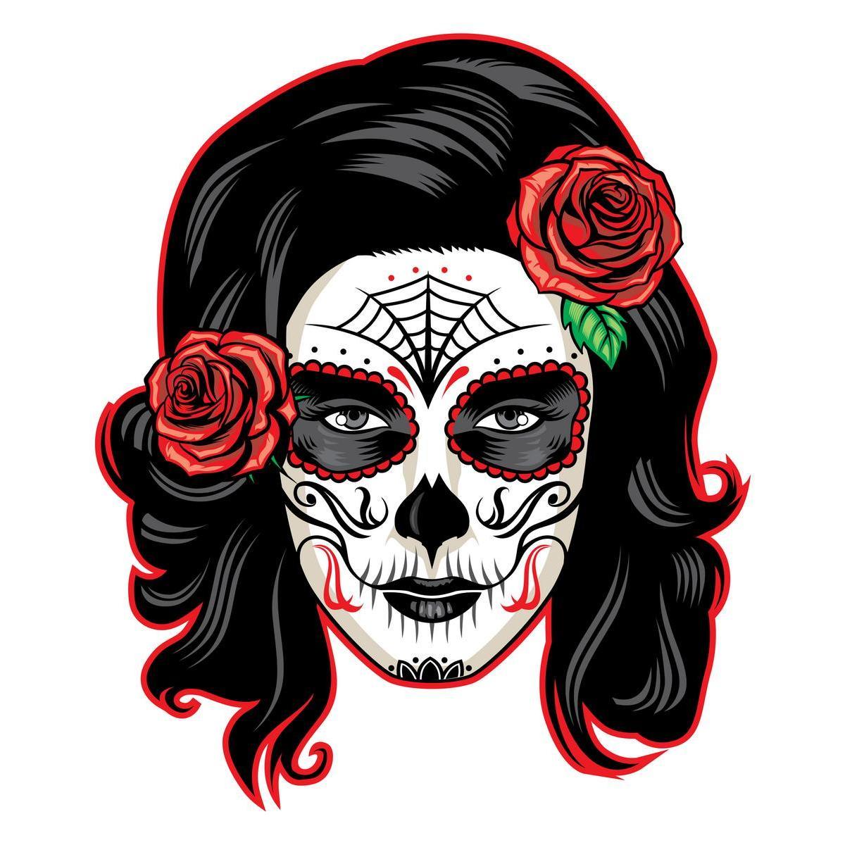Kit de maquillage de tête de mort mexicaine - 16 x 20 x H 2 cm - Multicolore