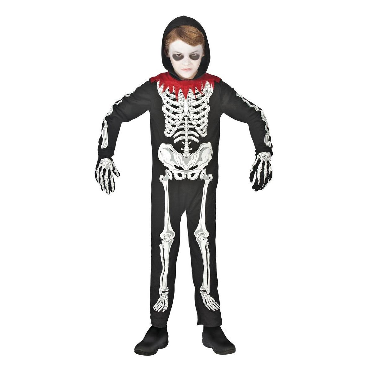 Déguisement de squelette - 4 à 12 ans - Noir, blanc et rouge