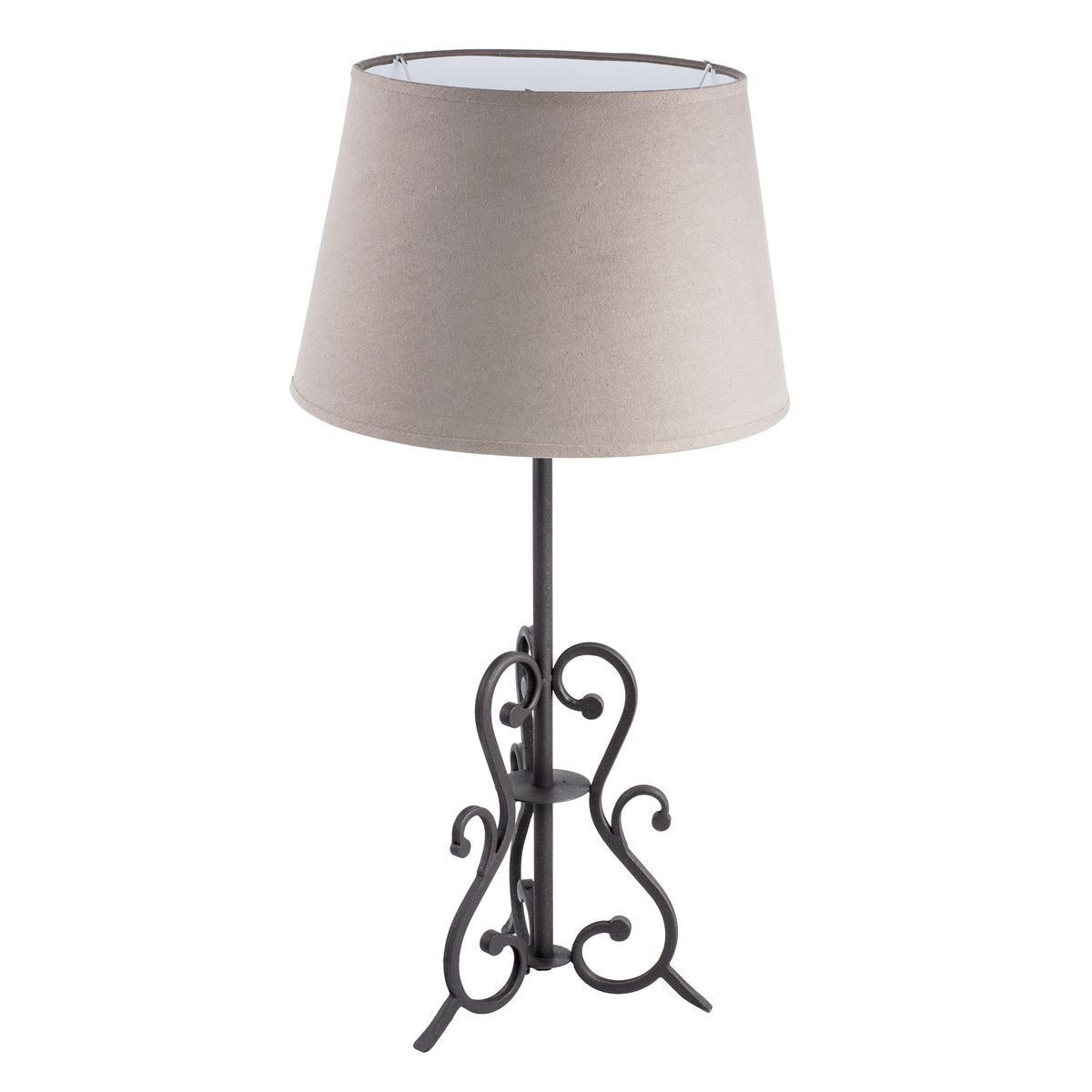 Lampe à poser - Acier et coton - Ø 40 x H 74 cm - Noir et écru