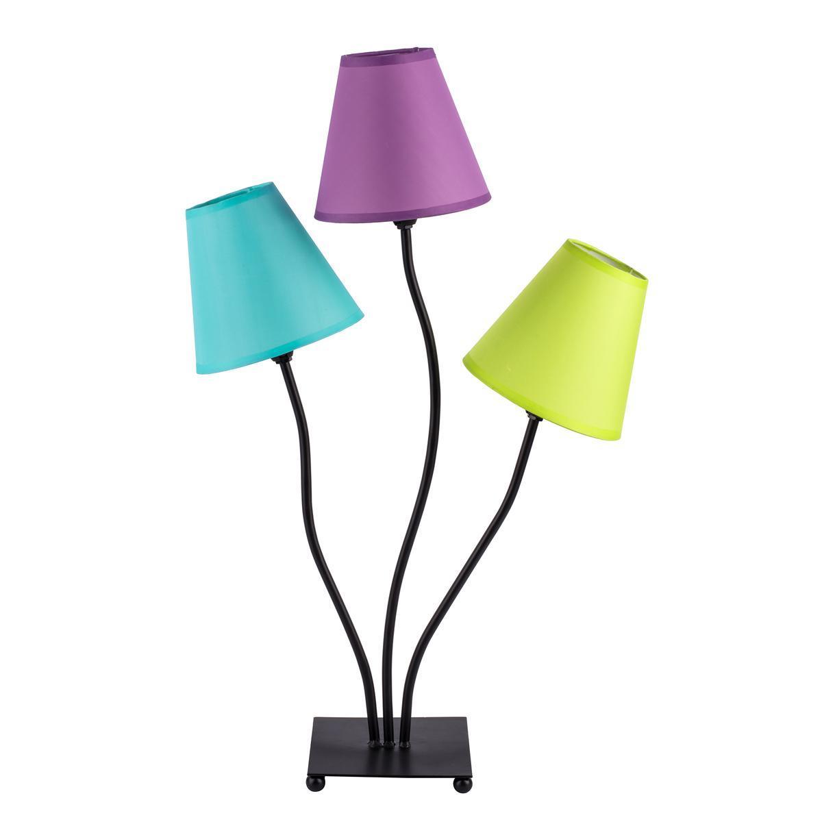 Lampe à poser 3 abat-jours - Acier et polyester - 40 x 16 x H 66 cm - Multicolore
