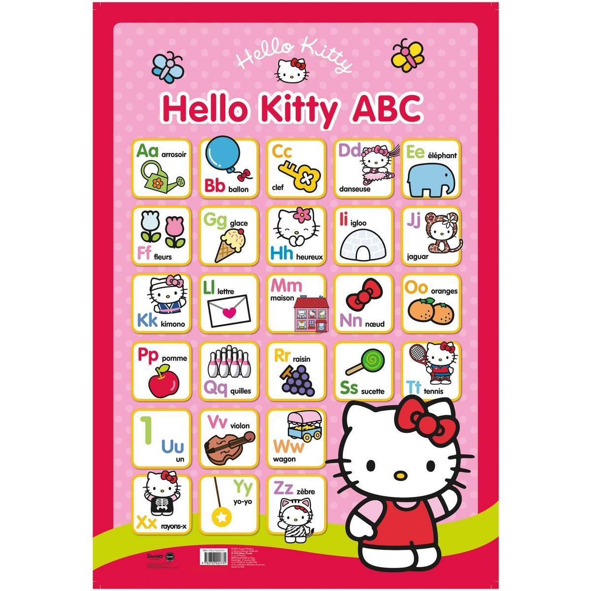 Poster alphabet Hello Kitty - Papier plastifié - 76 x 52 cm - Multicolore
