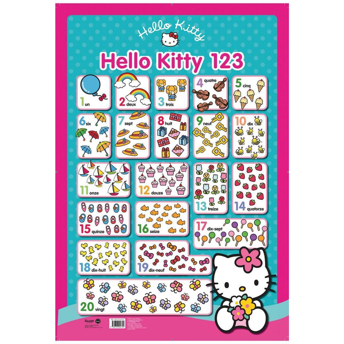 Poster chiffres Hello Kitty - Papier plastifié - 76 x 52 cm - Multicolore