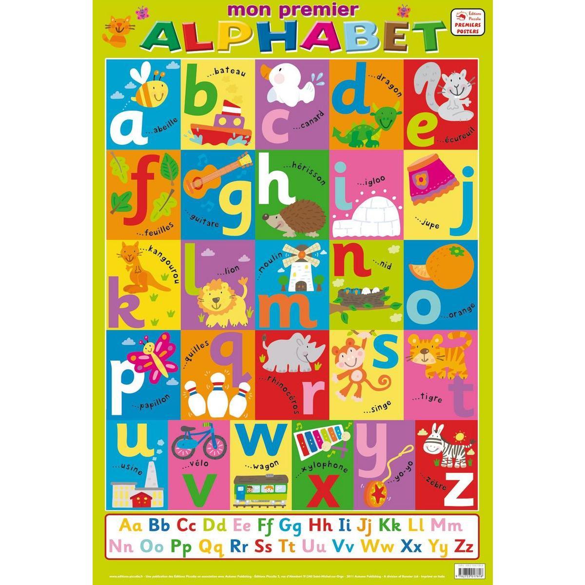 Poster 1er alphabet - Papier plastifié - 76 x 52 cm - Multicolore