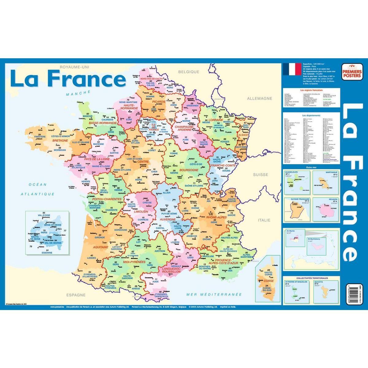 Poster France - Papier plastifié - 76 x 52 cm - Multicolore