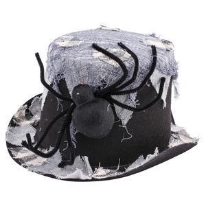 Chapeau Halloween avec araignée - Tissu et papier - 25,5 x 28,5 x H 15,5 cm - Noir