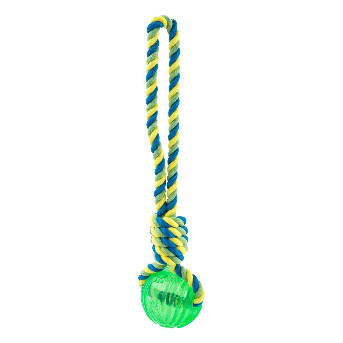Jouet corde pour chien - Coton et tpr - 31 cm - Bleu ou vert