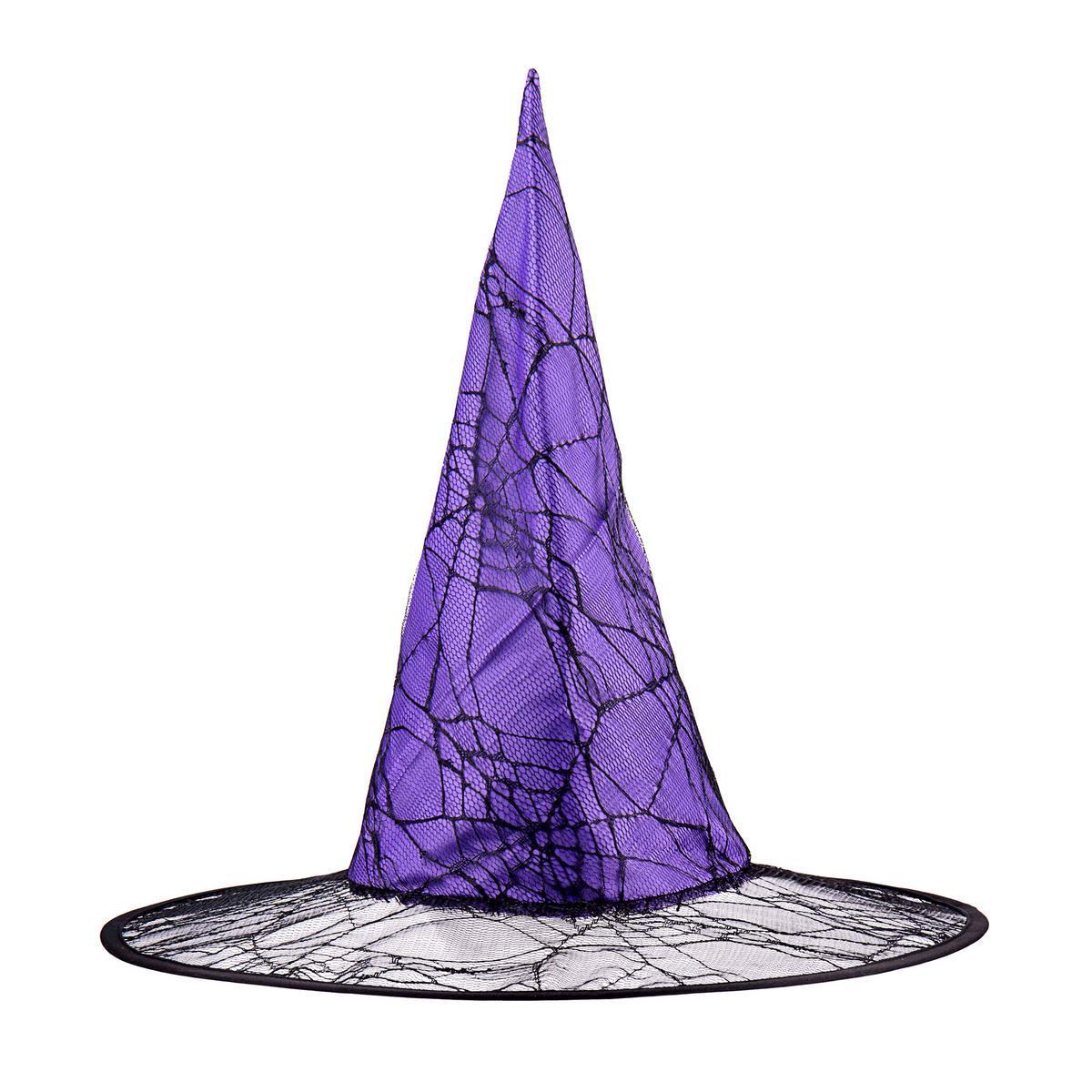 Chapeau de sorcière Halloween - 100 % Polyester - 40 x H 46 cm - Noir, orange ou violet