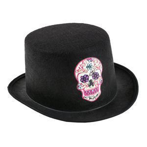 Chapeau avec tête de mort fleurie - 100 % Polyester - 29 x 24 x 10 cm - Noir et rouge
