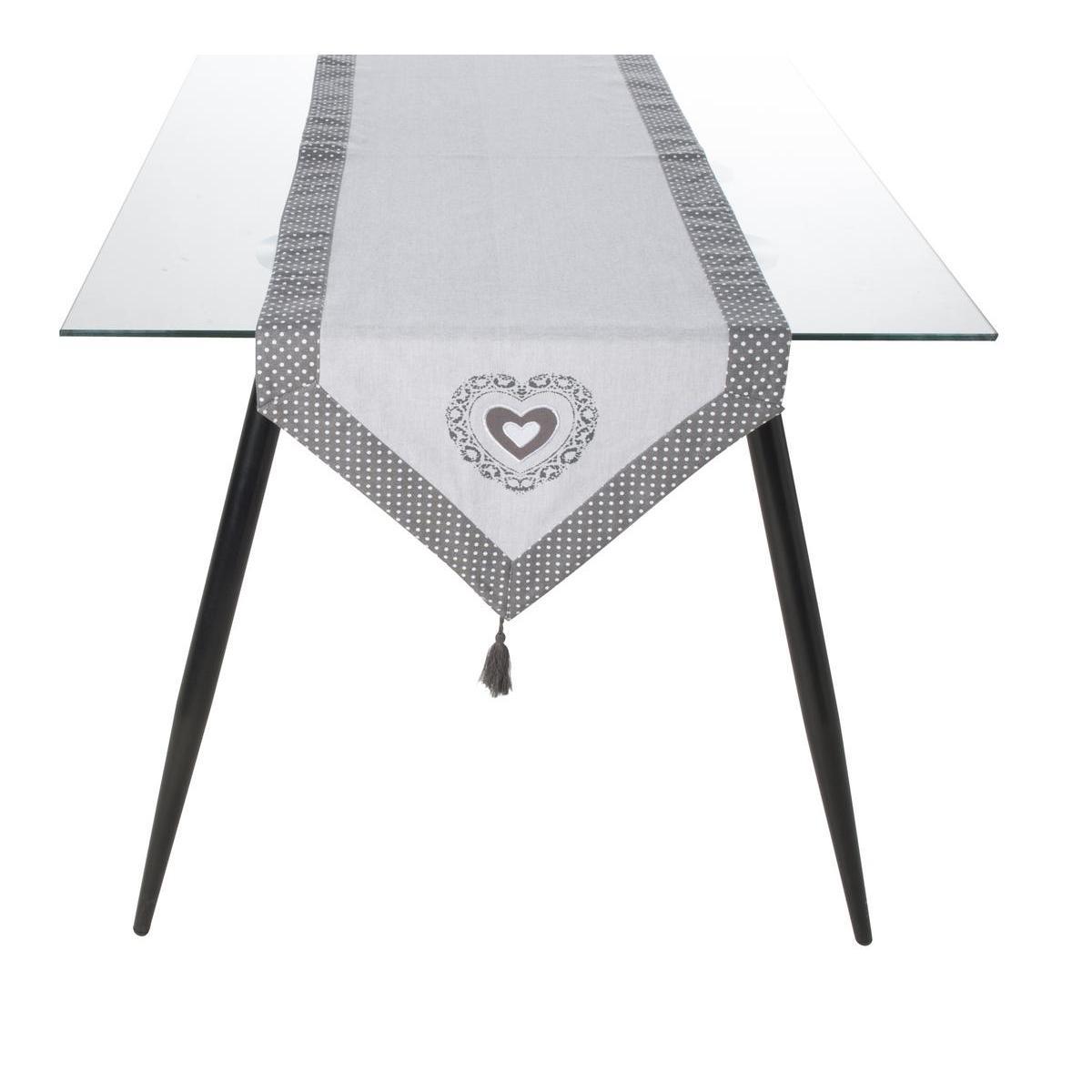 Chemin de table campagne - 100 % coton - 45 x 150 cm - Gris