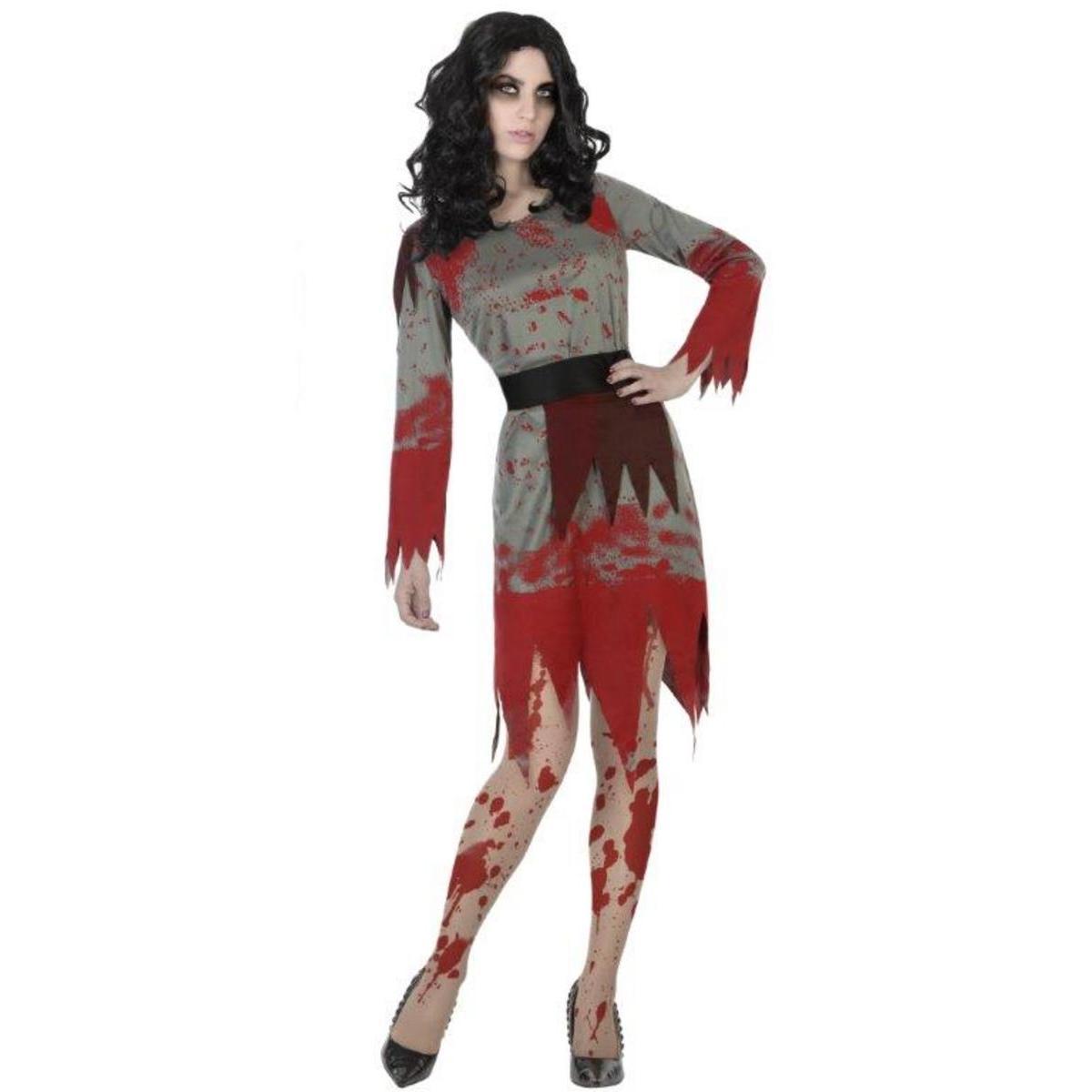 Déguisement de zombie - 100 % Polyester - Taille adulte - Gris et rouge
