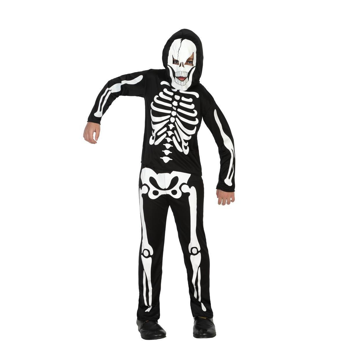 Déguisement de squelette - 100 % Polyester - 3 à 12 ans - Noir