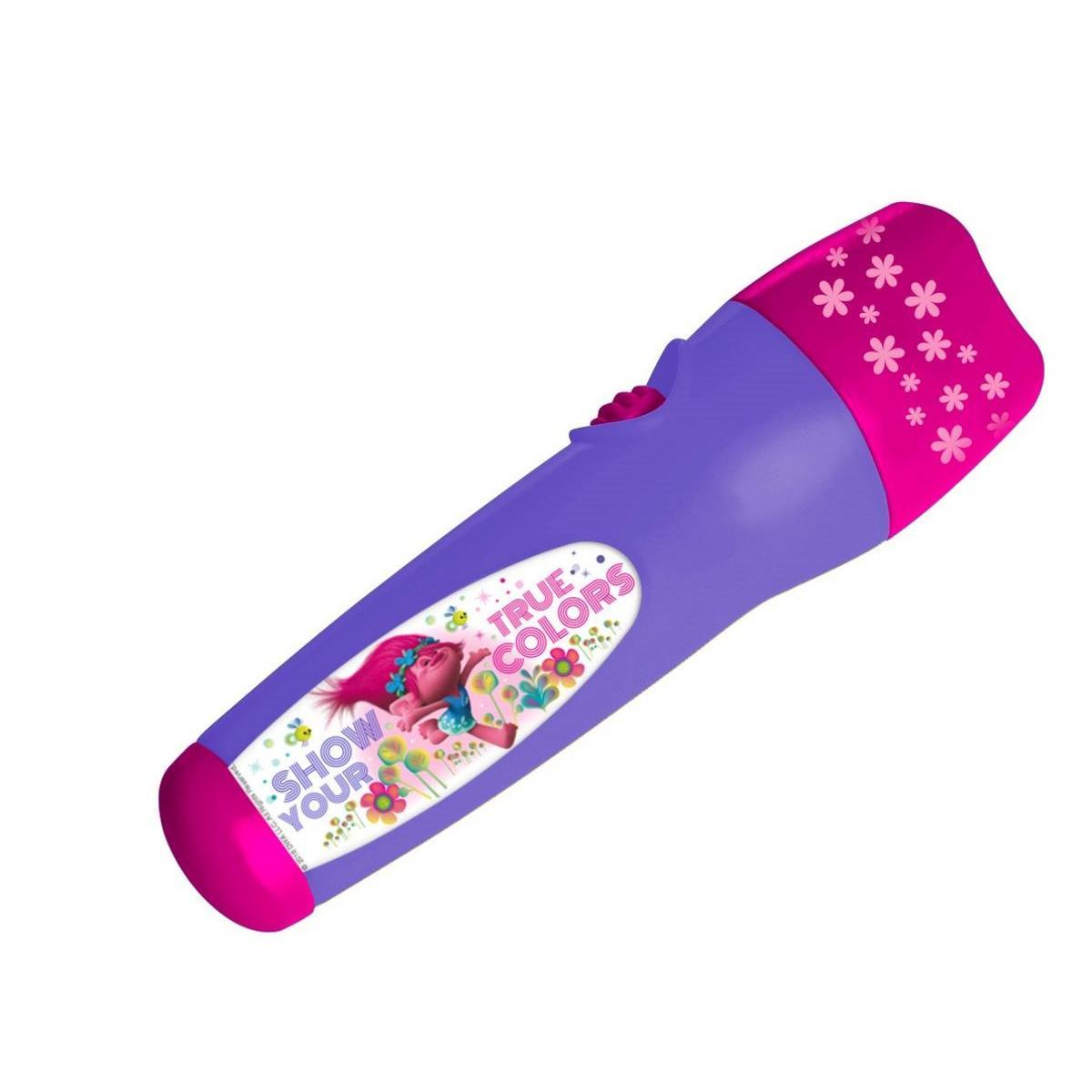 Lampe torche Trolls - Plastique - 13 x 3,8 x H 2,5 cm - Rose et violet