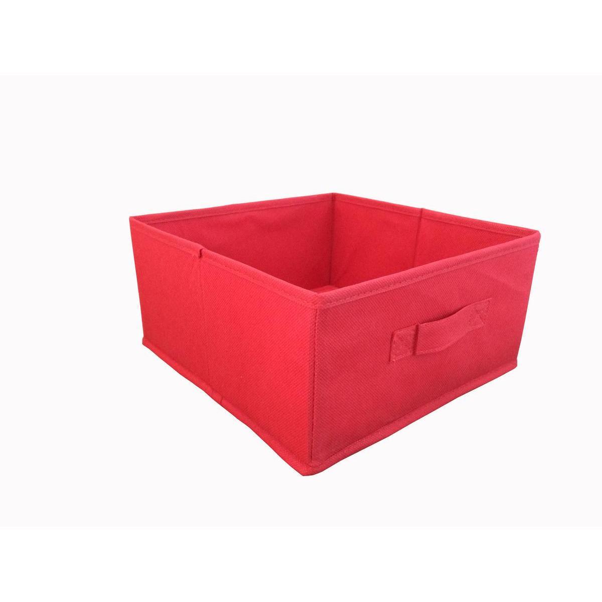 Cube de rangement - 100 % Polyester - 28 x 28 x H 13 cm - Rouge