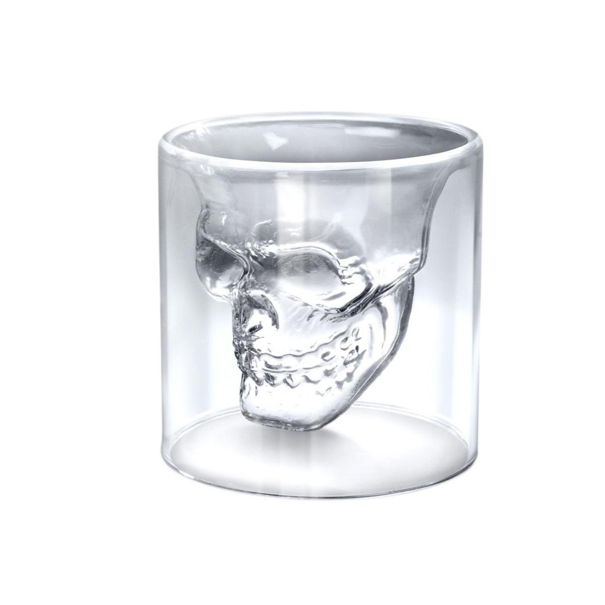 2 verres double paroi avec crâne - Verre -  Ø 7 cm - Transparent