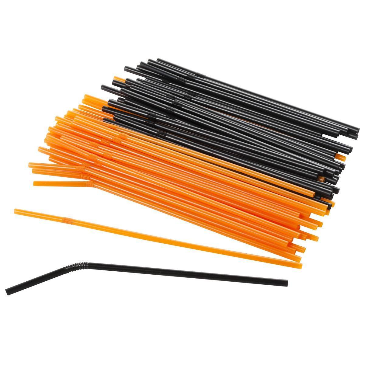 40 pailles flexibles - Polypropylène -  Ø 5 x 210 mm - Noir ou orange