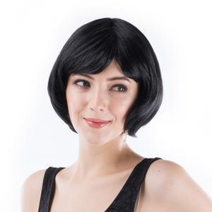 Perruque coupe carrée femme - Fibres textiles - Taille adulte - Noir