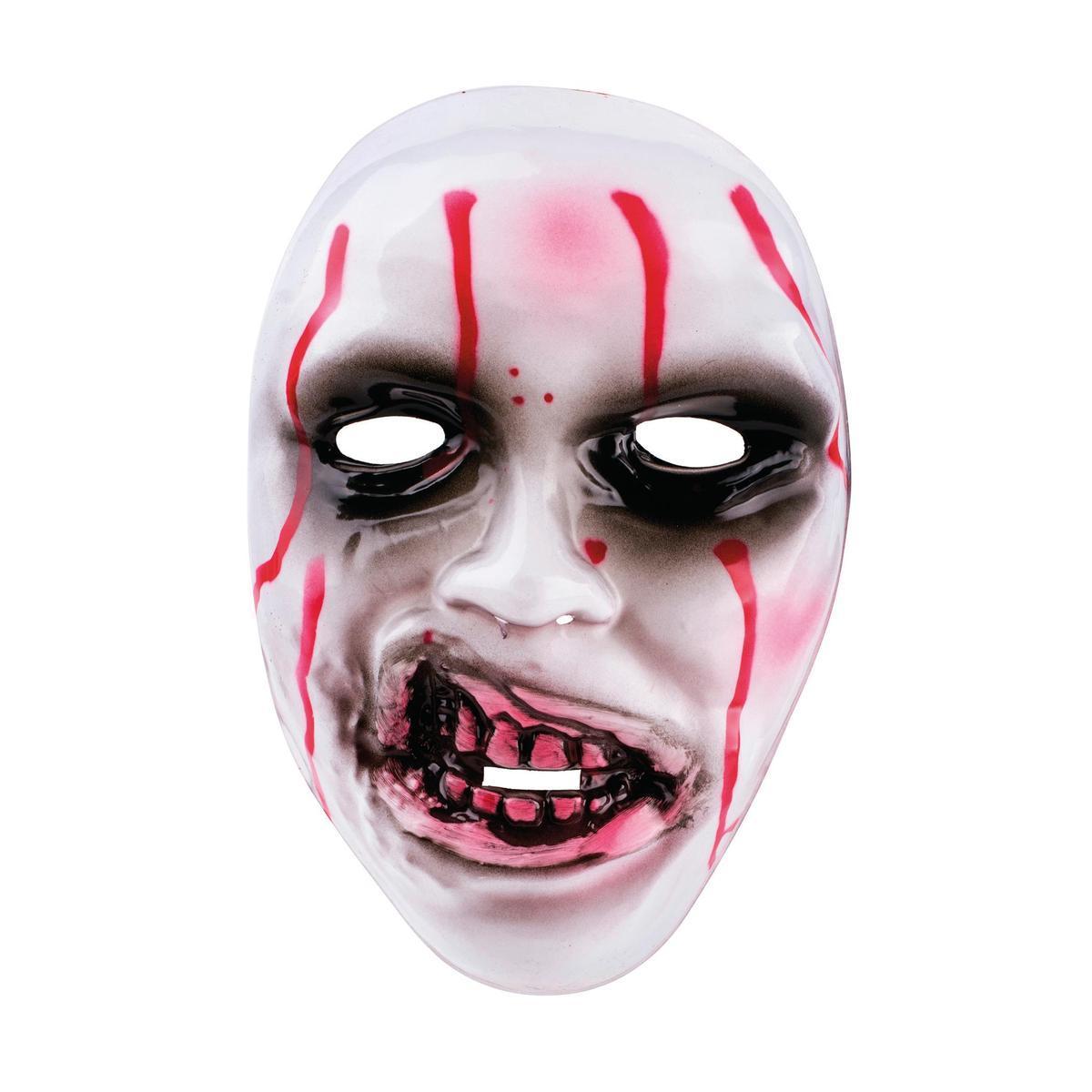 Masque ensanglanté - Plastique - 9,5 x 17,5 x H 24 cm - Blanc et rouge