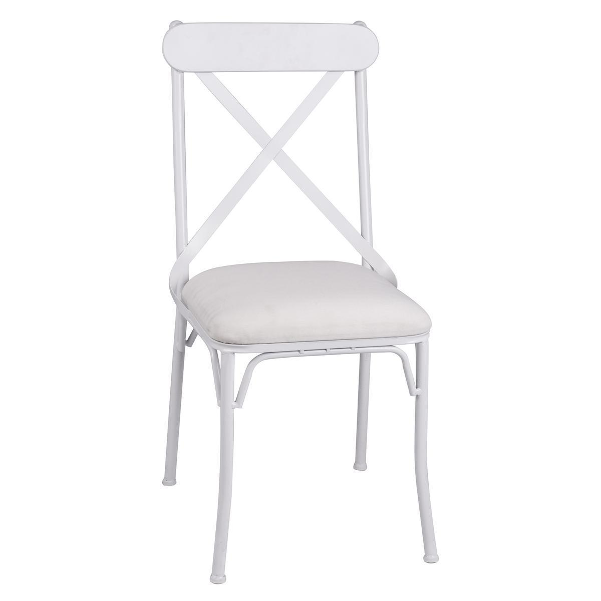 Chaise campagne et coussin - Métal - 51 x 48 x H 90,5 cm - Blanc