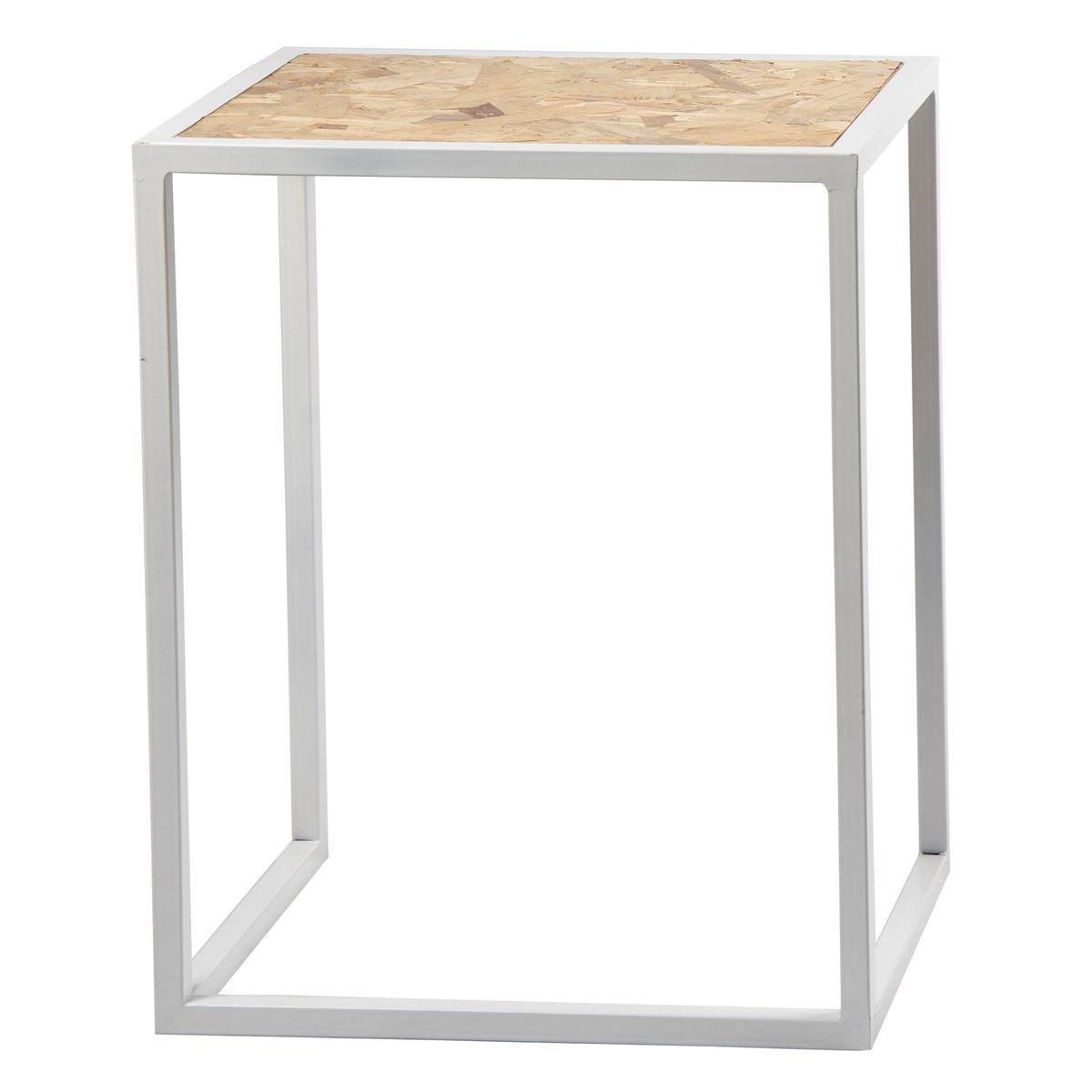 2 tables gigognes - Métal et OSB - 46 x 36 x 58 cm - Blanc et marron