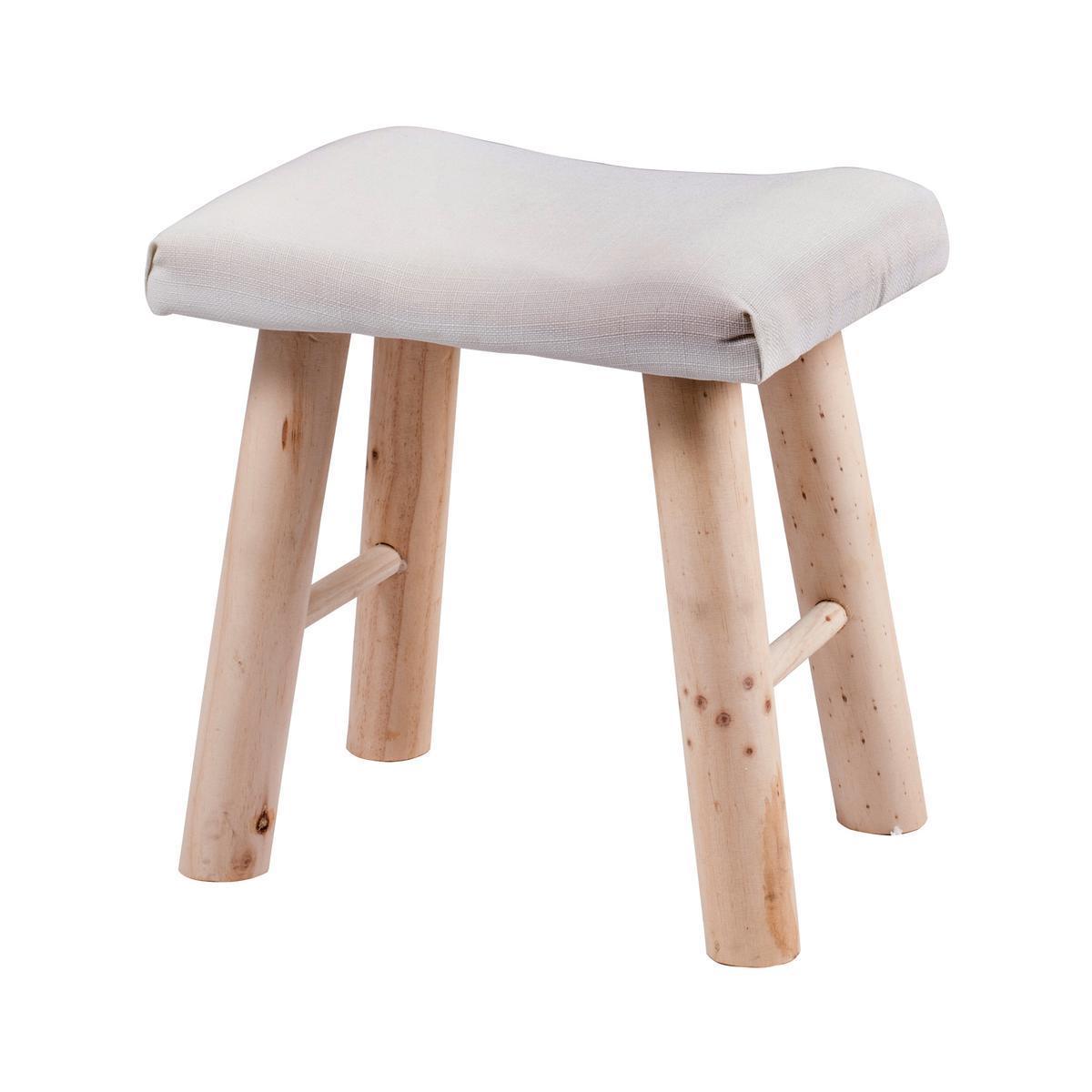 Tabouret campagne - Pin et polyester - 38 x 28 x H 38 cm - Blanc