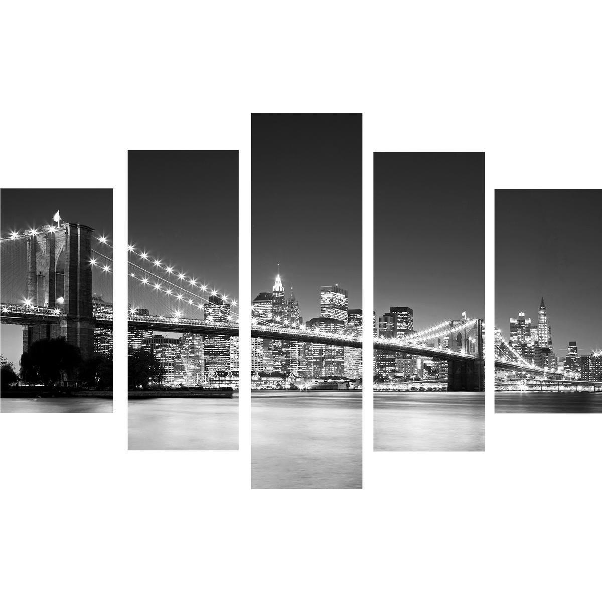 Toile XXL City Bridge - MDF et polyester - 150 x 100 cm - Noir et blanc