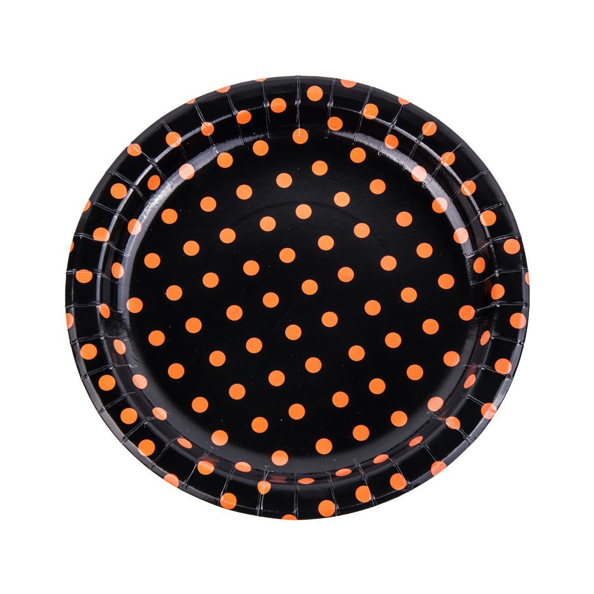 8 assiettes jetables - Carton - Ø 23 cm - Orange et noir