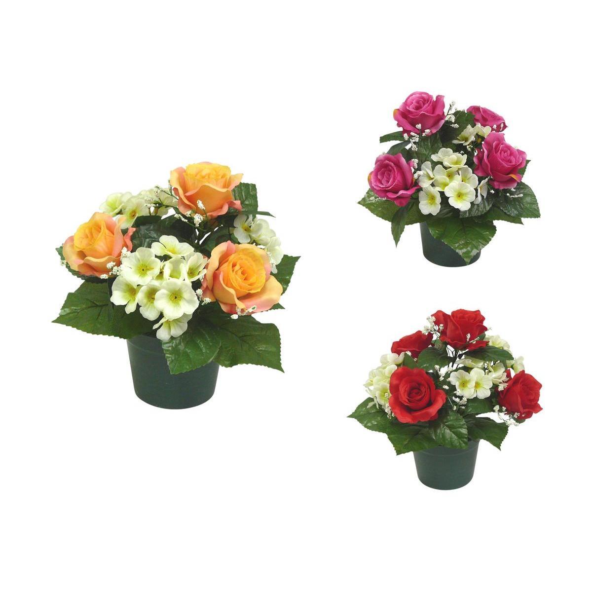 Potée de roses et hortensias - Plastique - Ø 12 x H 27 cm - Différents coloris