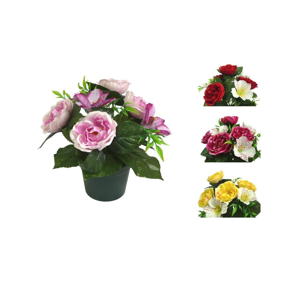 Potée de pivoines et orchidées - Plastique - 12 x H 27 cm - Différents coloris