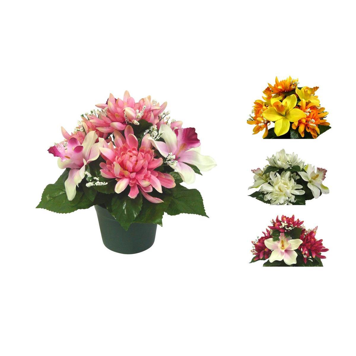 Potée d'orchidées et chrysanthèmes - Plastique - Ø 12 x H 27 cm - Différents coloris
