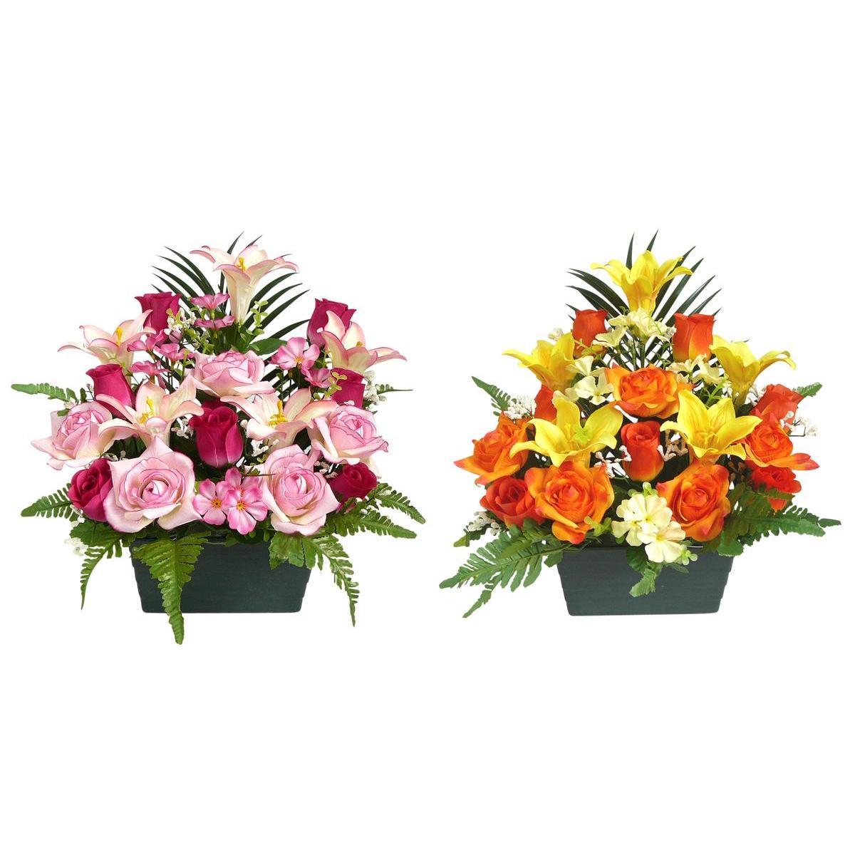 Jardinière de roses et lys - Plastique - 21 x H 40 cm - Différents coloris