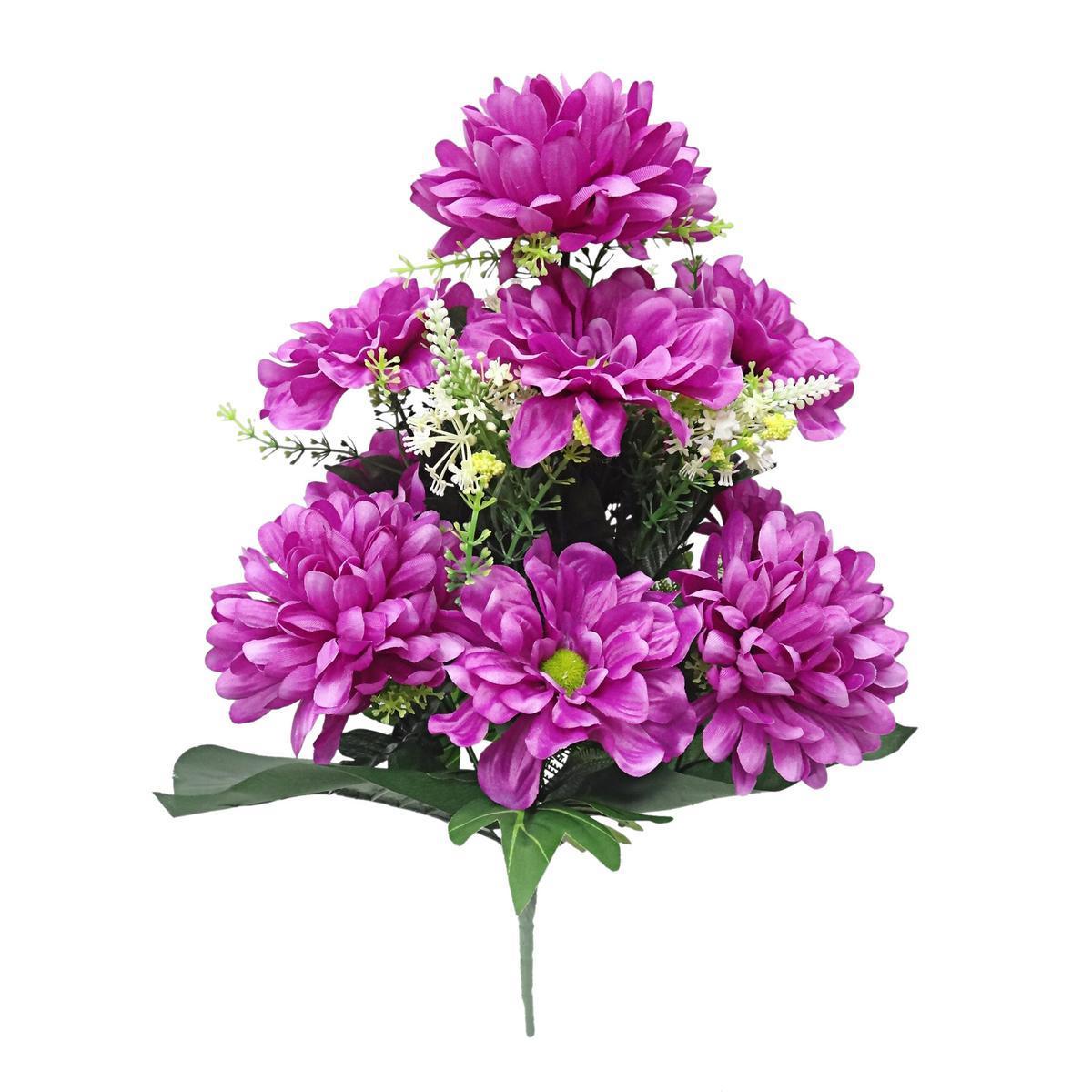 Bouquet de 14 dahlias - Plastique et tissu - H 52 cm - Différents coloris