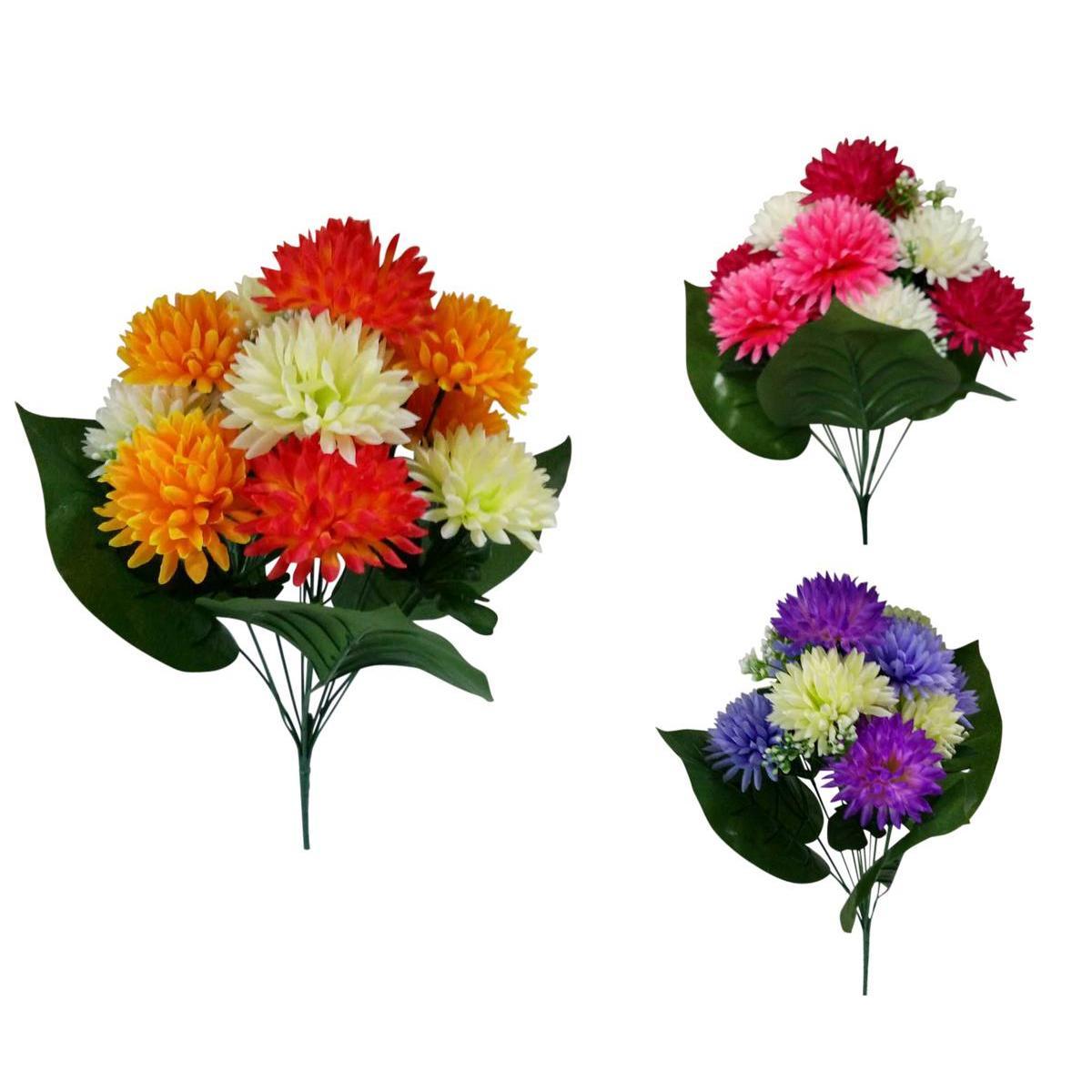 Bouquet de 11 pomponnettes - Plastique et polyester - H 45 cm - Différents coloris