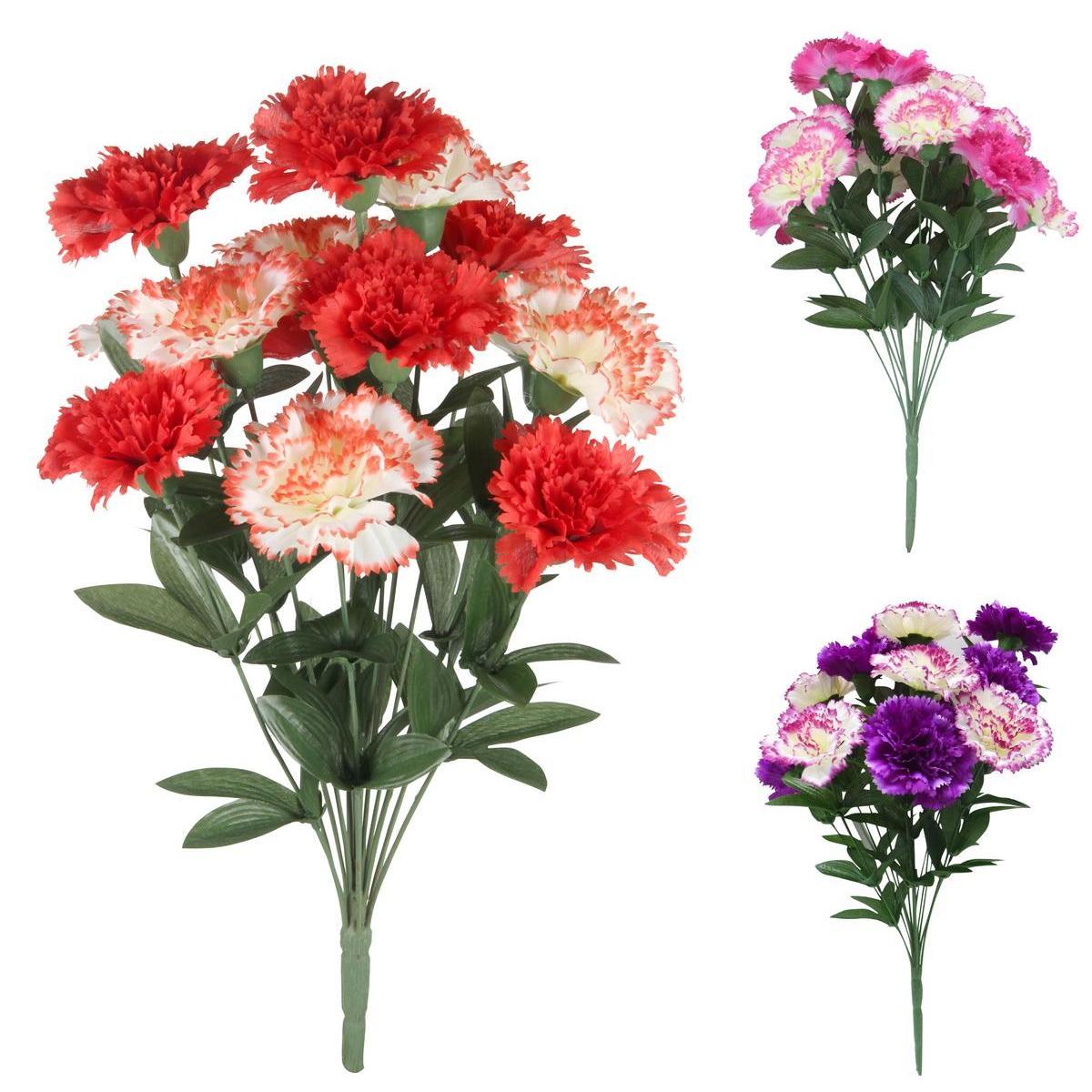 Bouquet de 18 œillets - Plastique et polyester - H 45 cm - Différents coloris