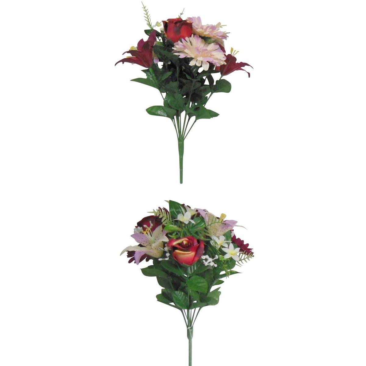 Bouquet de gerberas, lys et roses - Plastique et polyester - H 37 cm - Multicolore