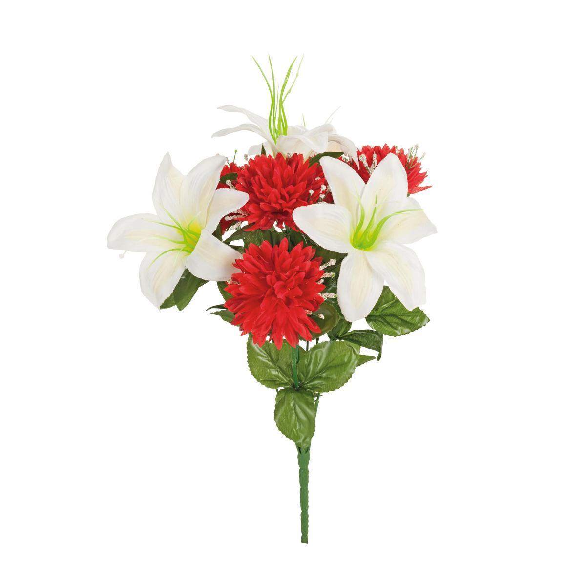 Bouquet de chrysanthèmes et lys - Tissus -H 43 cm - Différents coloris