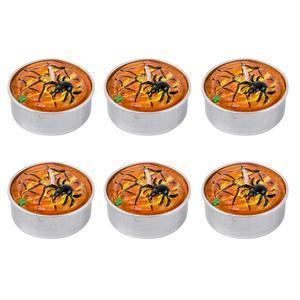 6 bougies araignée - Paraffine - 12,5 x 8,5 x H 2,1 cm - Orange