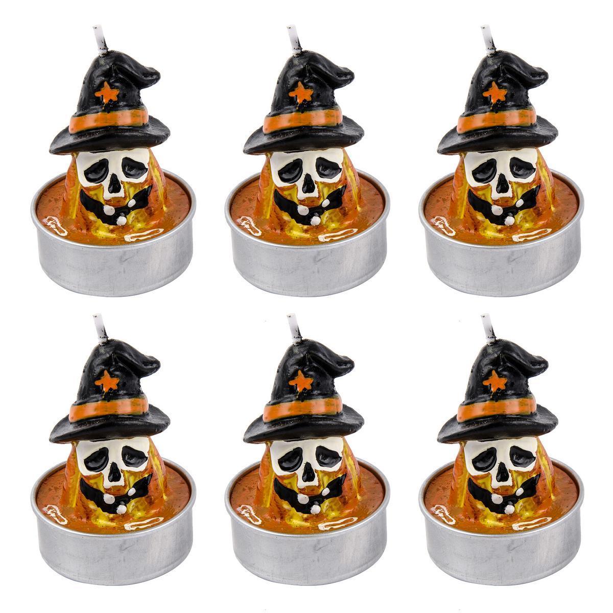 6 bougies tête de mort - Paraffine - 14,9 x 9,4 x H 5,4 cm - Orange