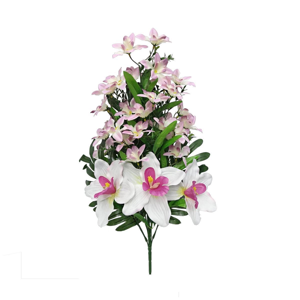 Bouquet de 10 orchidées - Plastique et tissu - H 60 cm - Différents coloris