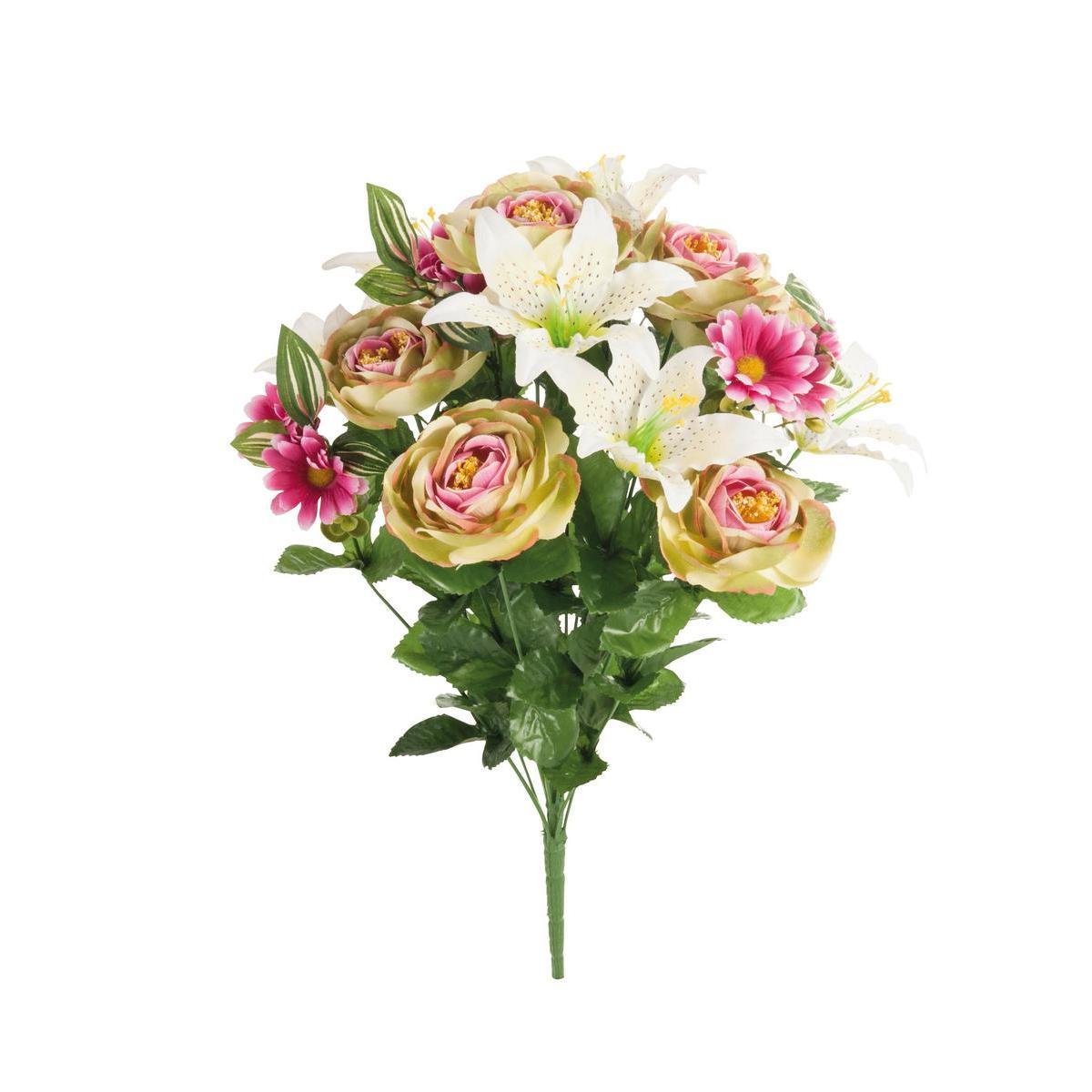 Bouquet de renoncules, lys et marguerites - Plastique et polyester - H 57 cm - Différents coloris