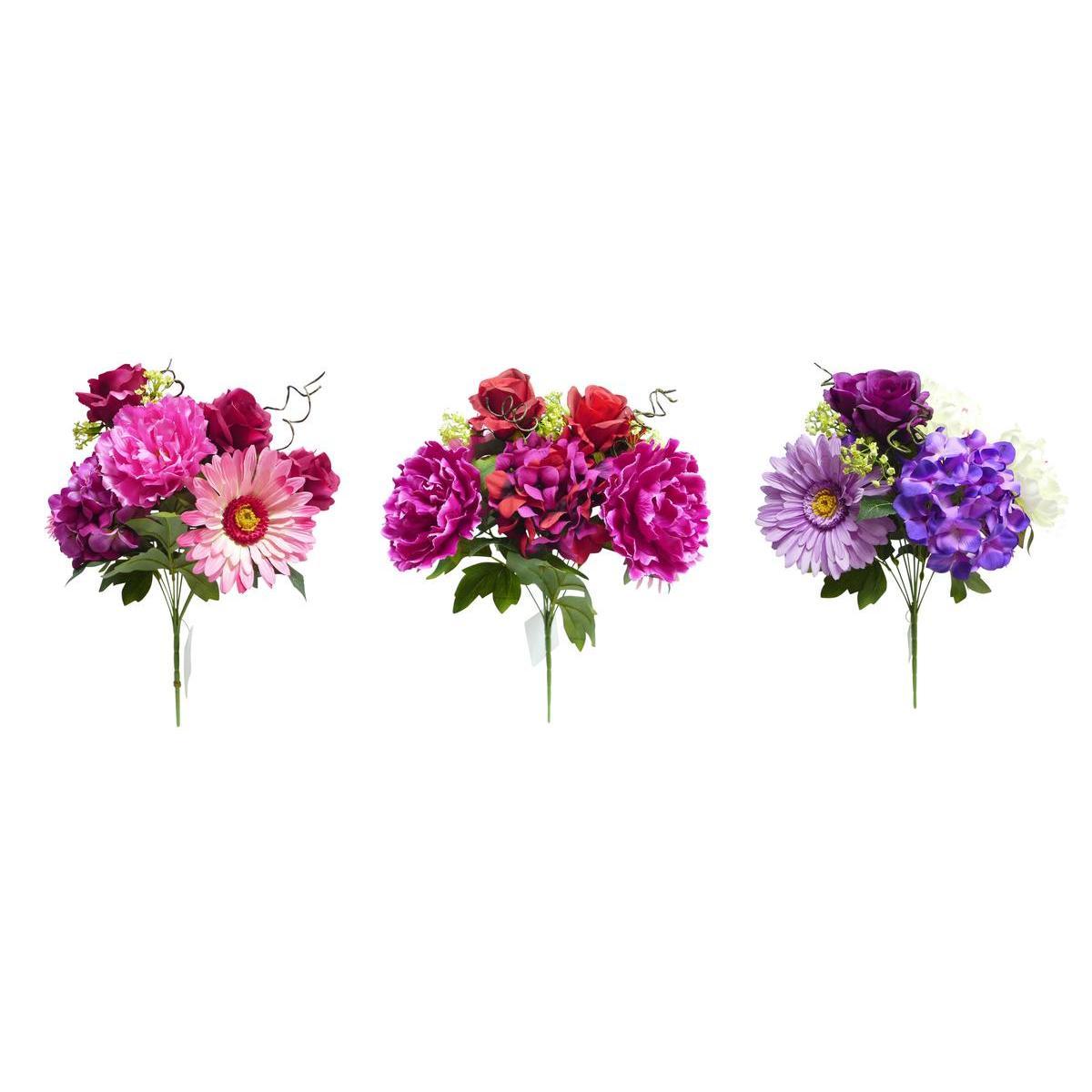 Bouquet de roses, gerberas, pivoines et hortensias - Plastique et polyester - H 52 cm - Différents coloris