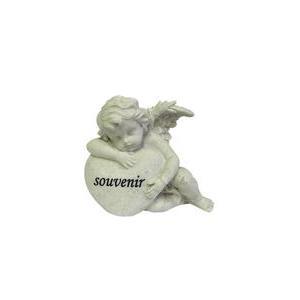 Plaque funéraire cœur ange - Polyrésine - 14 x 9 x H 11 cm - Blanc et gris