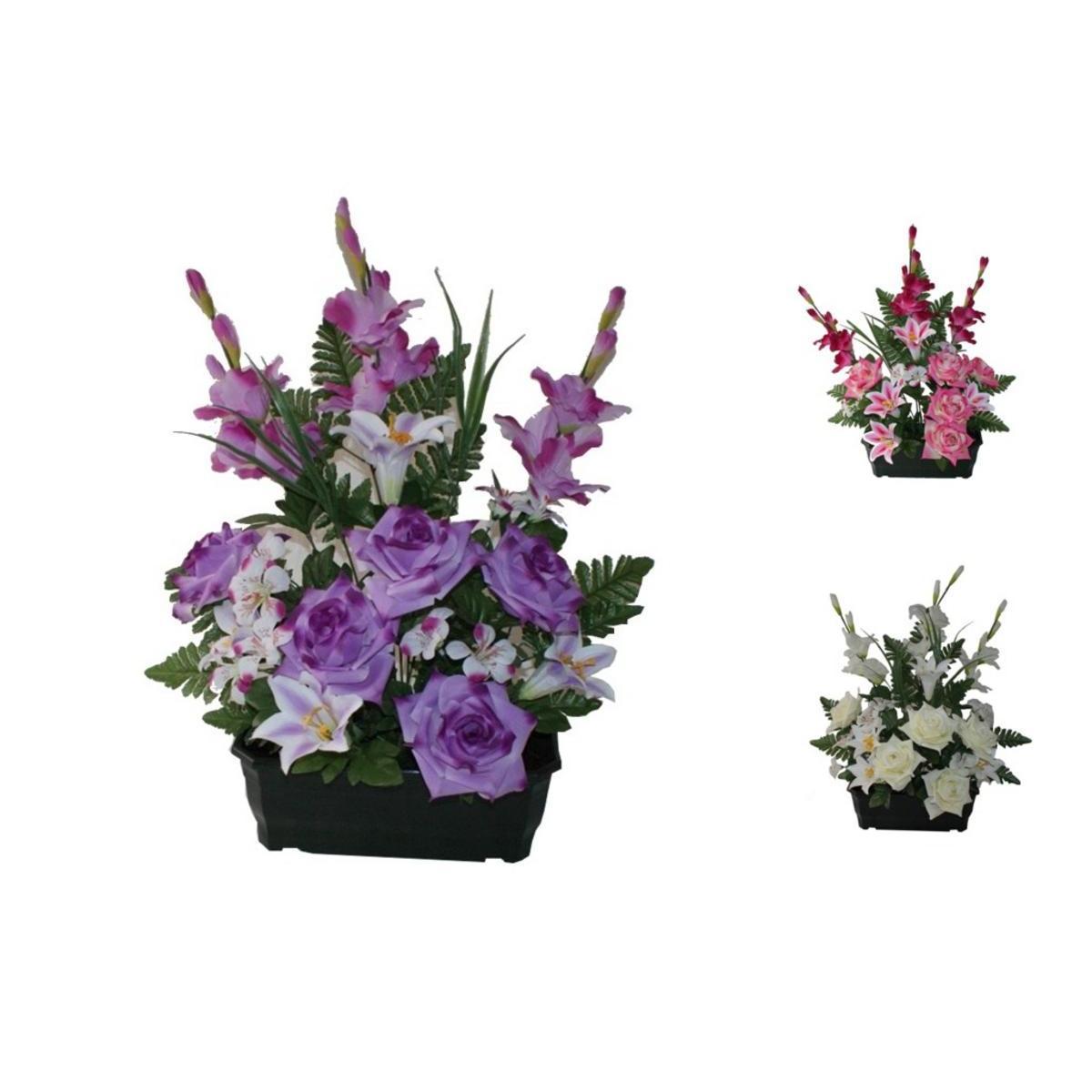 Jardinière de roses, lys et freesias - Polyester, PVC et béton - H 60 cm - Différents coloris