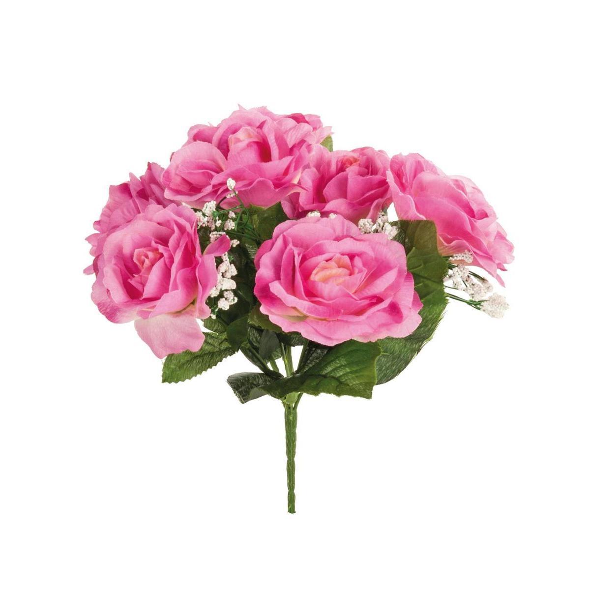 Bouquet de 7 roses ouvertes - Polyester - H 30 cm - Différents coloris