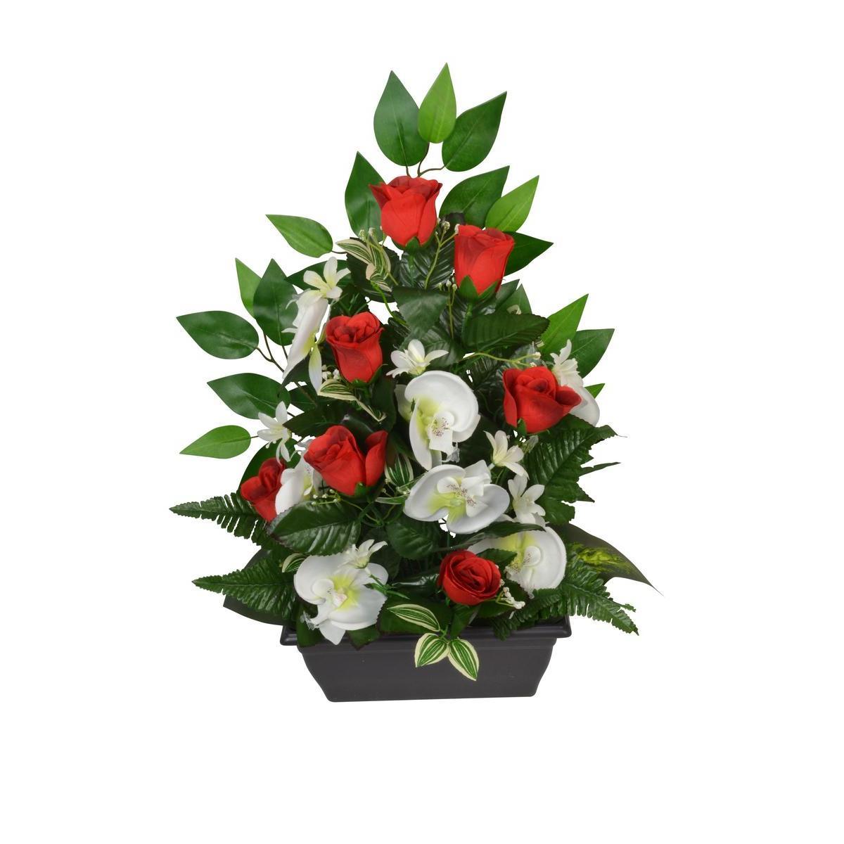 Jardinière de roses, orchidées, mini fleurs et ficus - Plastique et tissus - L 25 x H 53 cm - Différents coloris