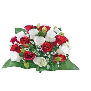 Pot de roses et gypsophiles - Plastique et tissus - H 43 cm - Différents coloris