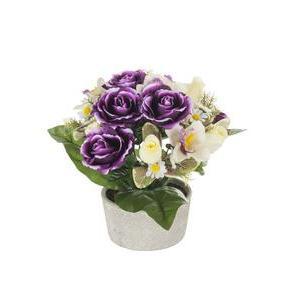Vasque de roses, orchidées et marguerites - Ciment et tissus - H 31 cm à H 33 cm - Différents coloris