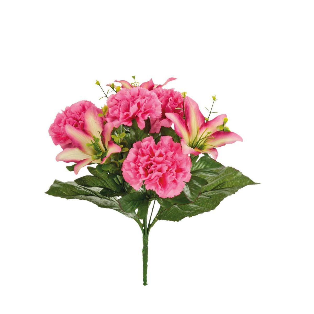 Bouquet de 7 œillets et lys - Polyester - H 30 cm - Multicolore