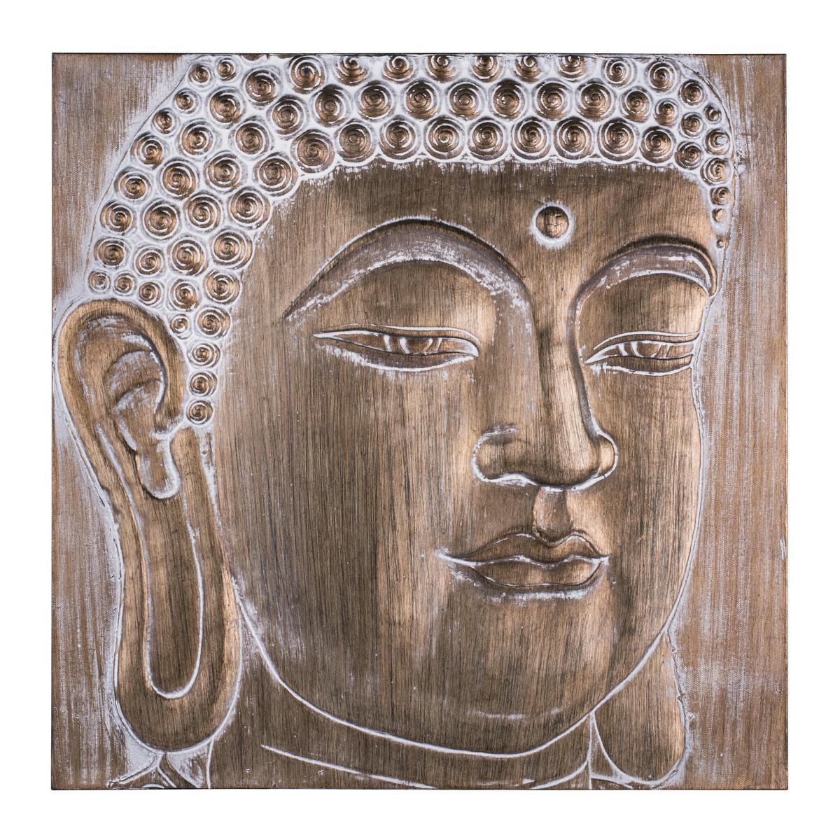 Toile visage de bouddha - Acrylique et canvas - 60 x H 60 cm - Marron